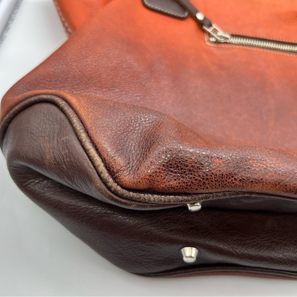 ROOTS Vintage Sunset Orange Brown Ombre Pebbled Leather Shoulder Bag Tote - Picture 8 of 13